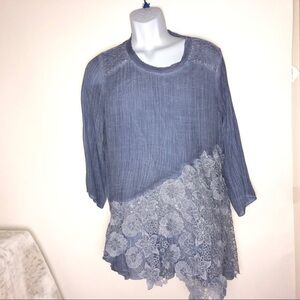 Krazy Kat Blue Blouse Women's Large NWT